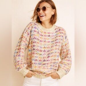 Anthropologie Stellah oversized tweed sparkle sweater small rainbow metallic